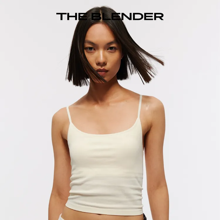 The Blender 纯色罗纹bra in吊带固定胸垫背心无缝针织达播