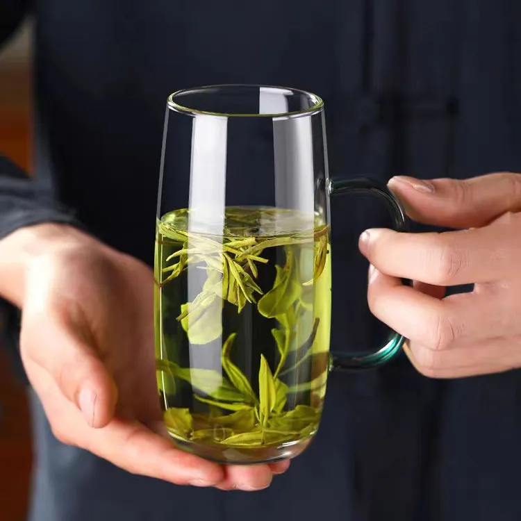 高档绿茶杯高硼硅泡茶家用耐热带把喝水杯子办公个人专用大容量