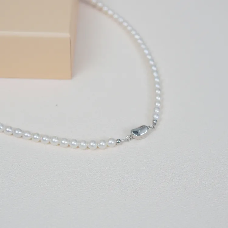 极强光小灯泡淡水珍珠项链925银元宝扣6-7mm近正圆珠百搭锁