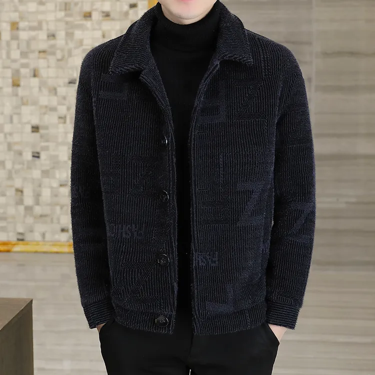短款毛呢夹克男秋冬休闲呢子大衣潮流加厚保暖仿貂绒男装翻领外套