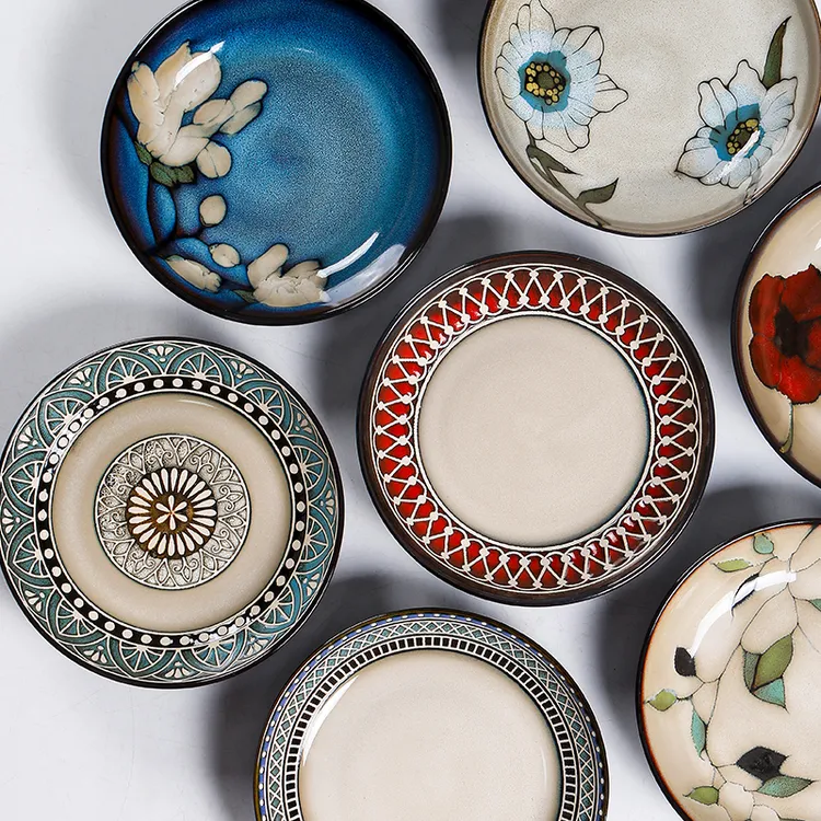 陶瓷7英寸深盘家用炒菜复古盘子菜盘欧式轻奢汤菜盘装菜盘子