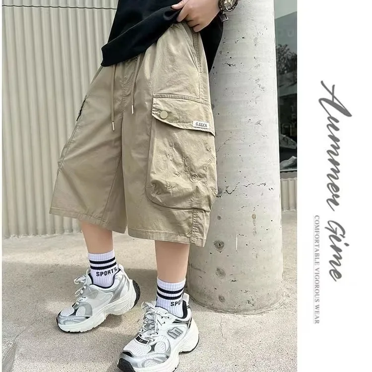 工装裤夏季夏款薄款五分裤2024新款洋气男童中大童休闲宽松休闲裤