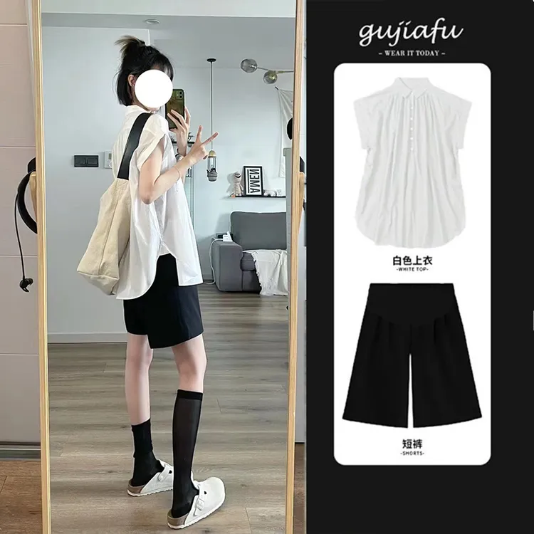 洋气孕妇装上衣2025夏天薄款气质高级感宽松短袖托腹短裤夏季外穿