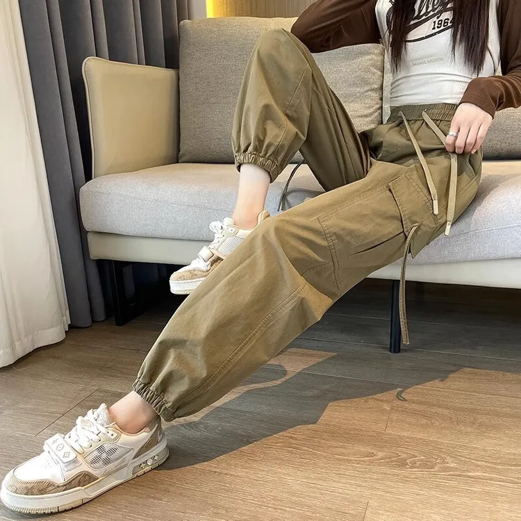 休闲束脚工装裤女2025年春秋季新款美式高腰显瘦韩版时尚哈伦裤