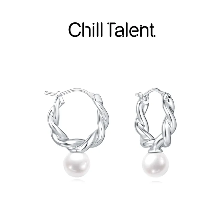 chill talent 铜合金仿珍珠耳饰 【明星同款】光影编织百搭简约气质