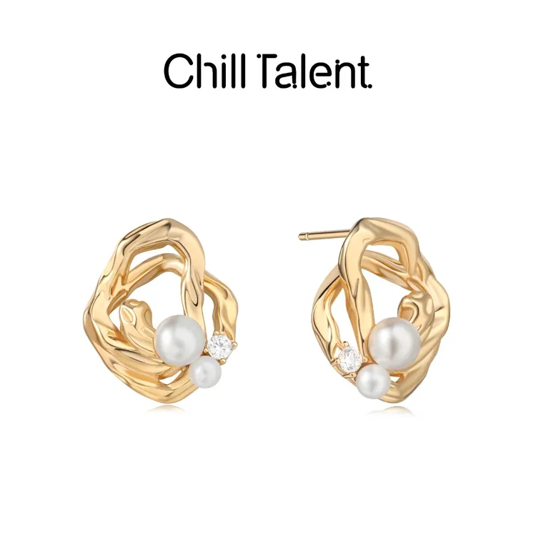 chill talent 铜合金耳饰 【明星同款】浮光轻奢金银双色耳钉时尚