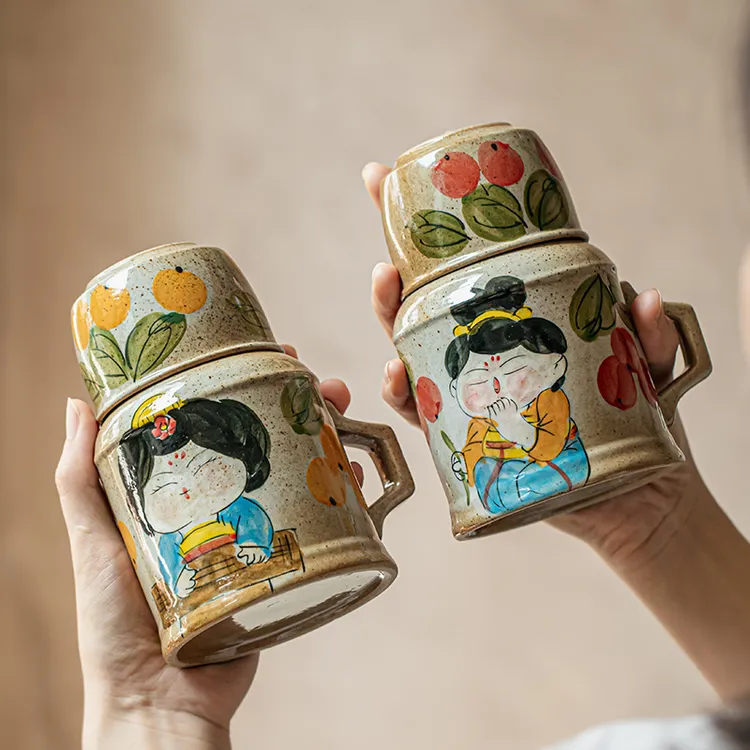 小悠家〖精致手绘仕女杯〗仿古小暖壶马克杯带盖陶瓷水杯个人专用