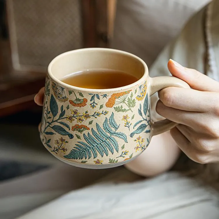 小悠家〖花季限定〗漂亮马克杯复古手工陶瓷咖啡杯教师节礼物送人