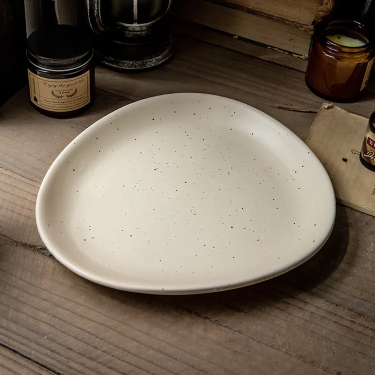 小悠家 泼墨创意餐具9英寸陶瓷三角盘哑光甜品盘牛排盘网红盘子