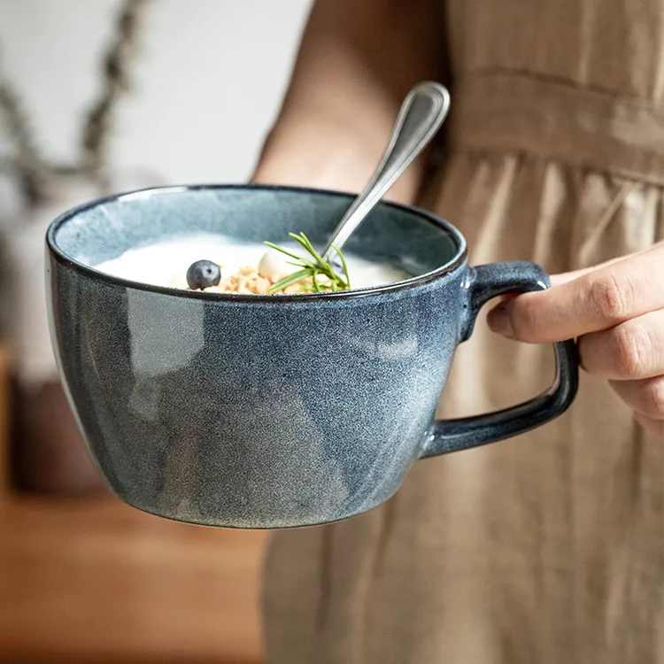 小悠家 悉尼蓝陶瓷复古大杯子燕麦早餐杯个性家用大容量马克杯