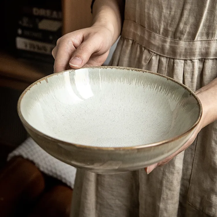 复古渐变大碗8英寸斗笠碗日式家用陶瓷菜碗专用面碗大号个性汤碗