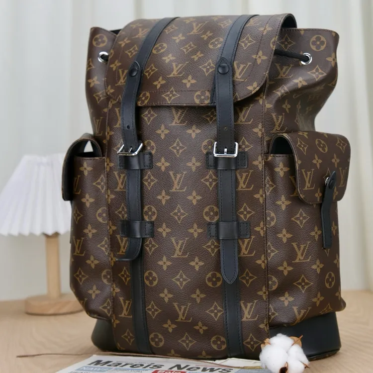 99新 LV 棕老花Christopher双肩包21年编码款