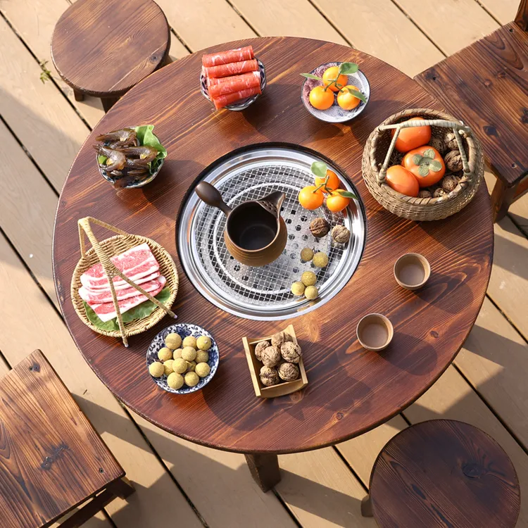 【电碳两用】室内围炉煮茶桌实木烧烤桌架茶几休闲桌椅冬季取暖火炉