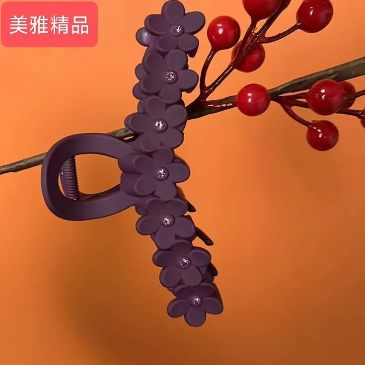 简约百搭气质鲨鱼夹点钻花朵大抓夹ins网红彩色成人夹子可爱发卡