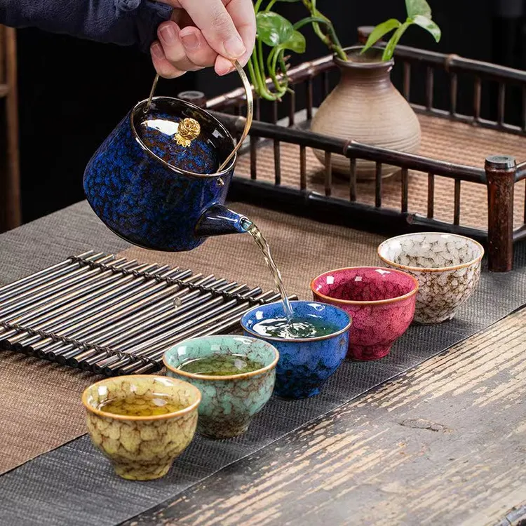 联谊窑变五行杯茶具套装茶壶家用泡茶器陶瓷杯礼盒装高档实用礼品