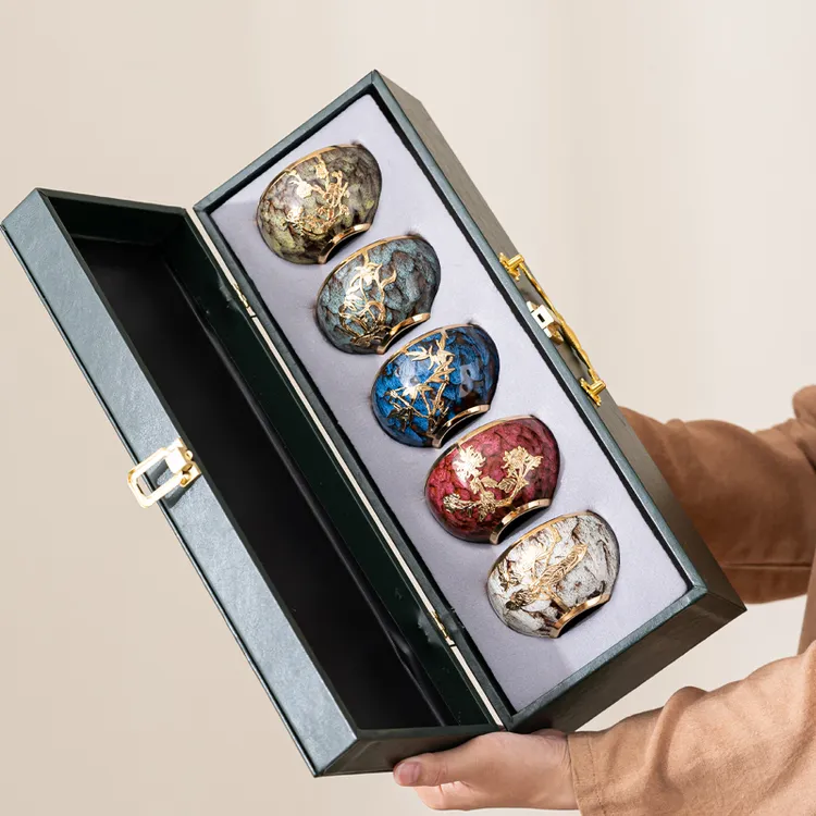 联谊金镶玉窑变茶杯套装茶盏主人杯大号手工品茗杯高档茶具礼盒装