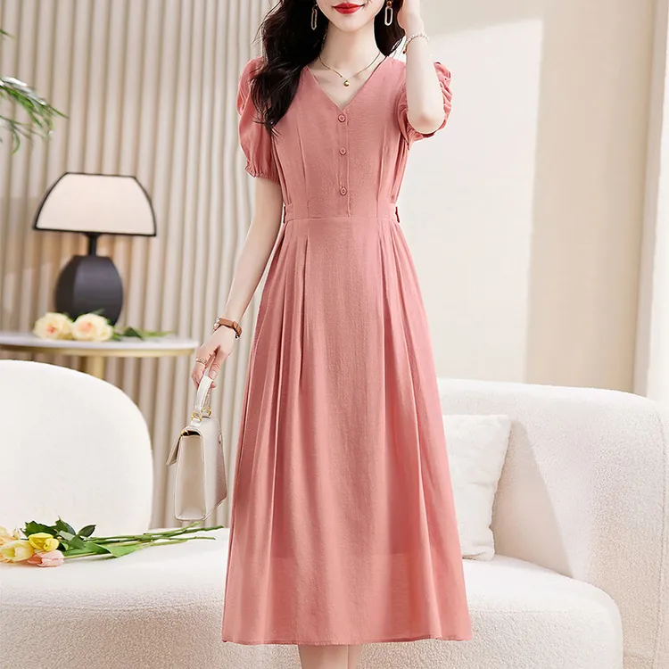 恒源祥时尚女装连衣裙中老年显瘦气质洋气过膝收腰减龄中长裙夏