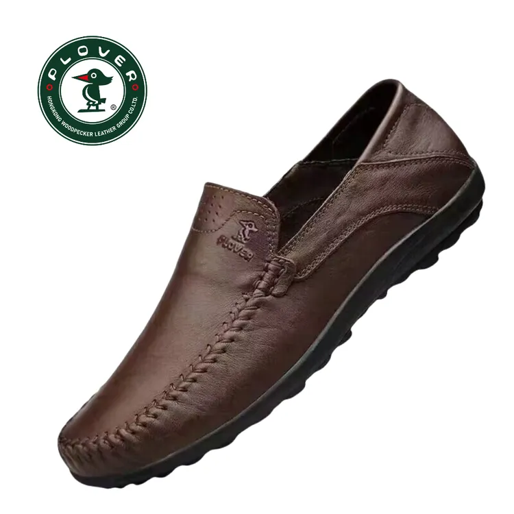PLOVER休闲男皮鞋时尚软底百搭男士透气春季爸爸鞋软面舒适驾车鞋