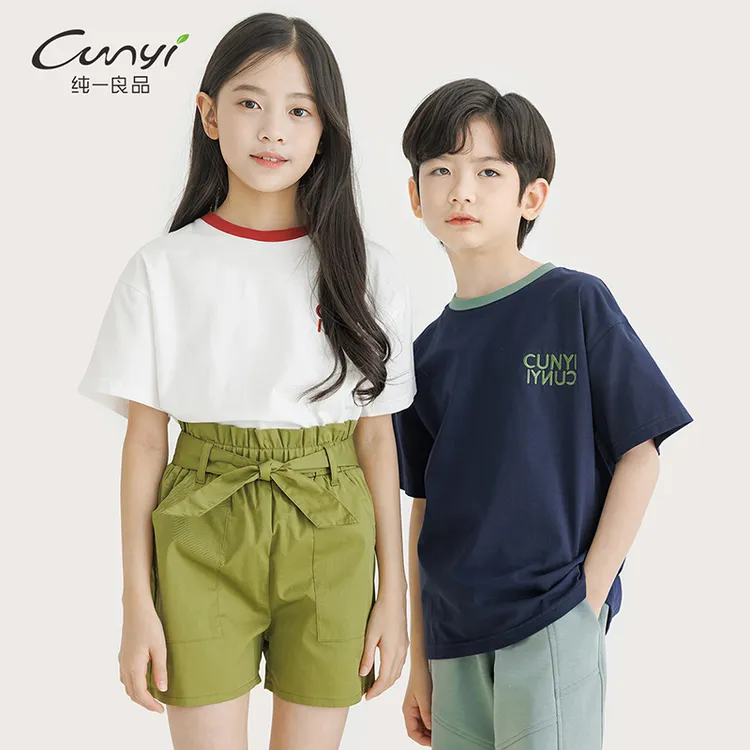 纯一良品童装儿童短袖T恤夏装新品中大童字母绣花休闲上衣