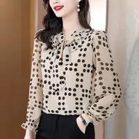 2025春夏季新款时尚荷叶边减龄波点飘带上衣女装小衫气质长袖洋气