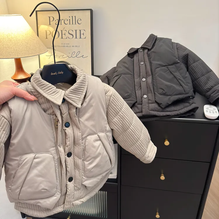 儿童冬款棉服马甲两件套洋气百搭冬季外套百搭上衣套装翻领男宝潮