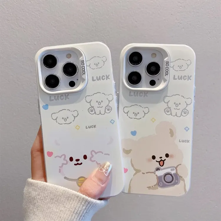 情侣小狗适用苹果15手机壳新款华为卡通vivo可爱小米oppo个性防摔