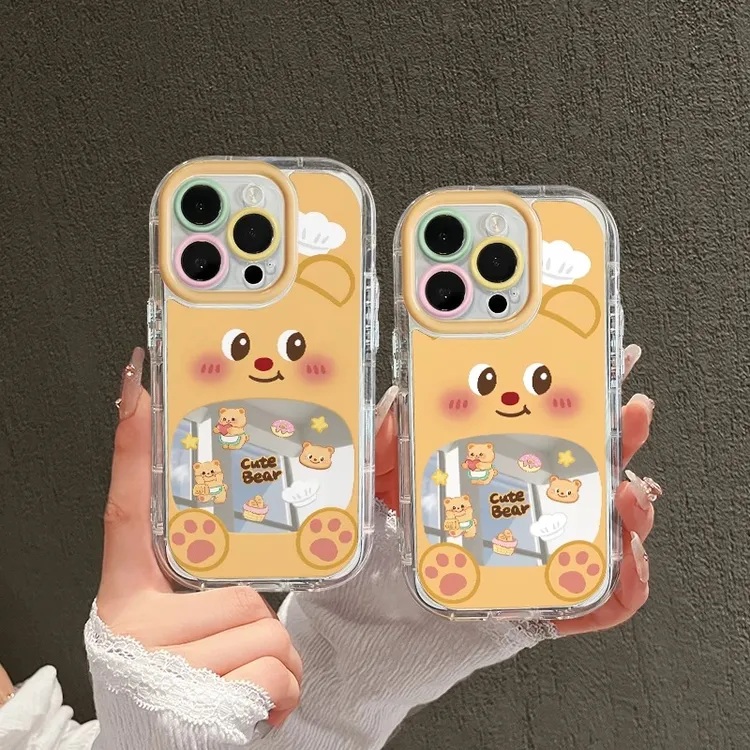 黄油小熊口袋适用苹果16镜面手机壳华为vivo小米全包OPPO新款潮流