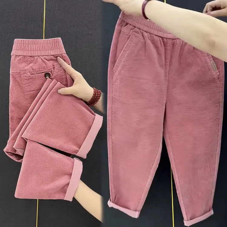 百搭休闲灯芯绒2025秋冬新款宽松遮肉萝卜裤纯色时尚洋气九分女裤