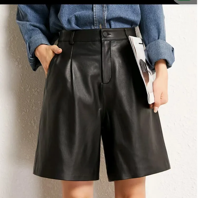 【海宁】真皮休闲高腰显瘦五分裤百搭老钱风女装