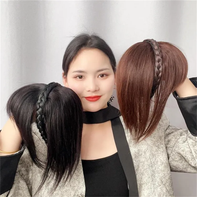 真发辫子发箍一体假发女隐形头顶补发遮白发增发量假发片头顶