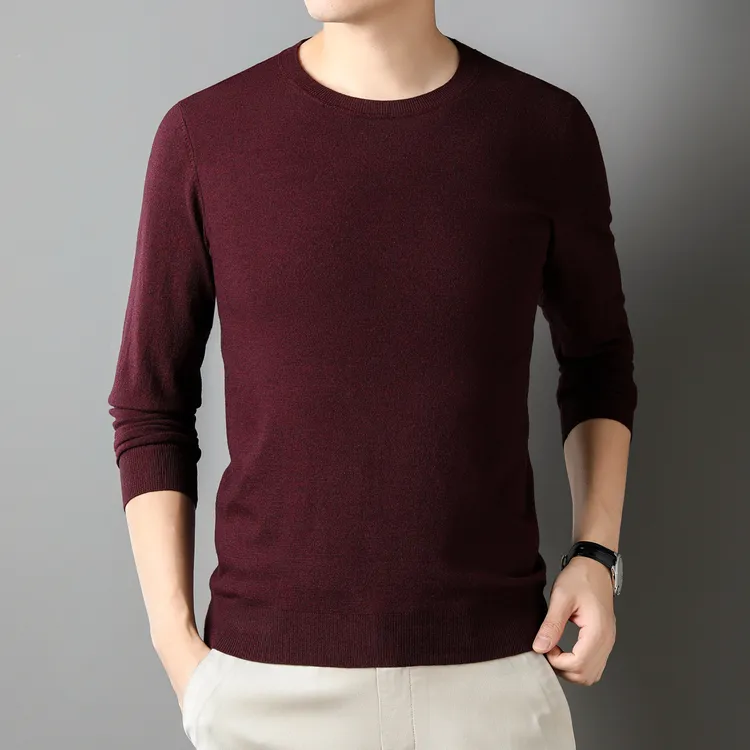 【含精纺绵羊毛薄款羊毛衫】2024春秋低领时尚纯色男士针织羊毛衫