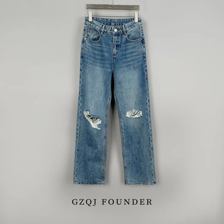GZQJ【博主裤】高端高腰显瘦直筒破洞牛仔裤女夏百搭长裤1023