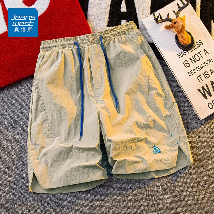 Jeanswest/真维斯潮牌运动短裤男款夏季宽松冰丝速干刺绣五分裤子