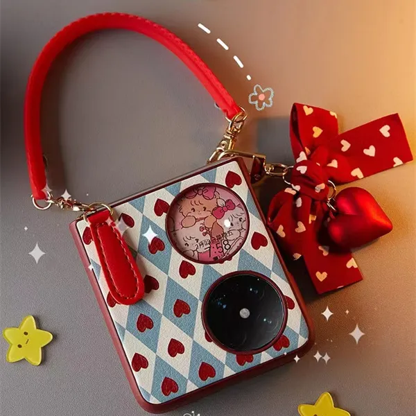 爱心挂件适用华为pocket2折叠手机壳菱格小爱心华为pockets女款硬