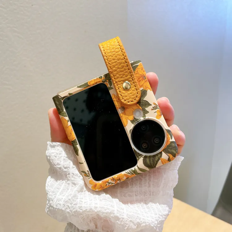 ins黄色花朵腕带适用OPPO Find N3flip折叠屏手机壳华为pocket2硬