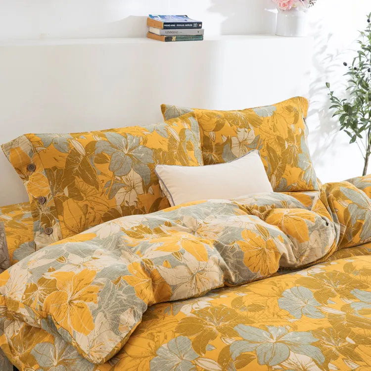 【百年好合】全棉色织提花双层纱双纱四件套温暖舒适居家床品家庭