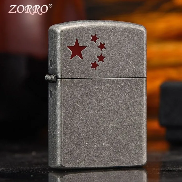 ZORRO佐罗五星煤油打火机男复古老式砂轮纯铜红星防风送男友高档