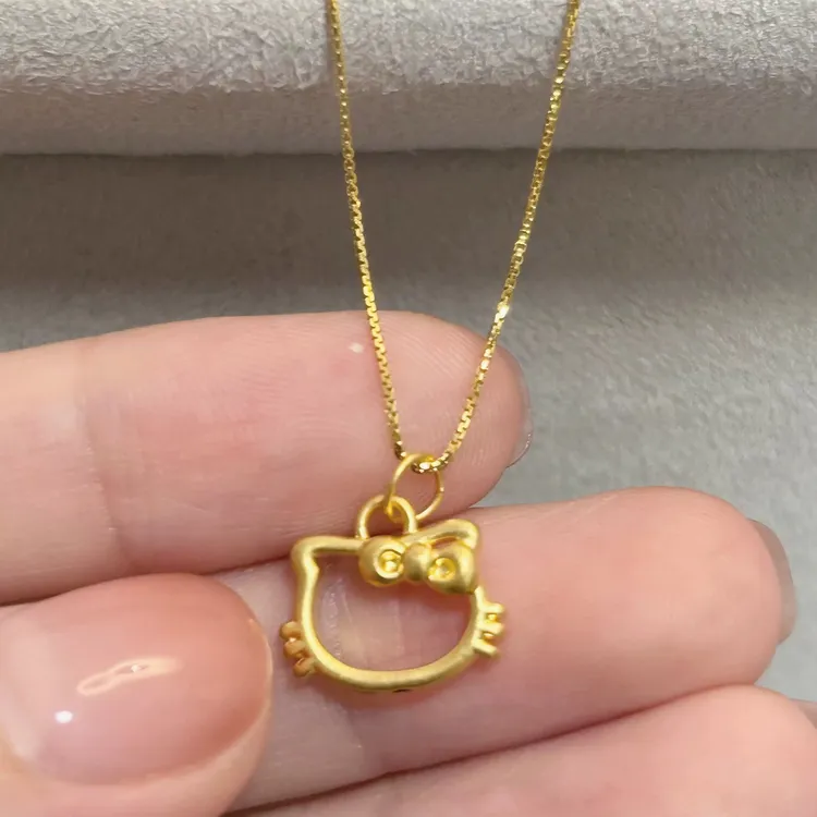 足金999HelloKitty猫咪吊坠精致可爱黄金凯蒂猫项坠可爱宝宝百搭 