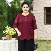 胖妈妈春夏新款七分袖洋气假两件雪纺衬衫中老年大码女装奶奶上衣