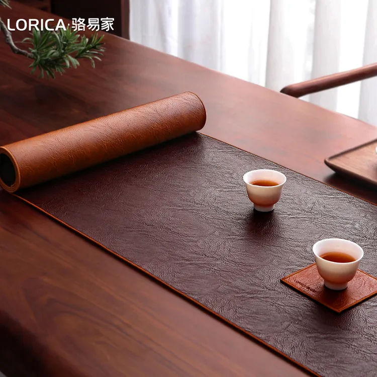 骆易家【陌野】皮革桌布防水防油桌旗新中式茶几桌垫茶桌垫布可定制