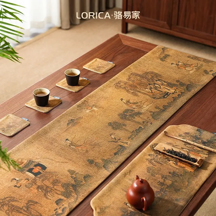 骆易家【洛神赋图】新中式桌旗防水茶席茶台布艺长条茶桌茶几桌台布