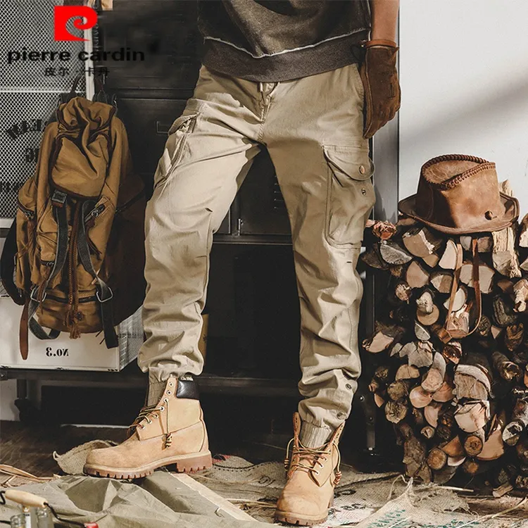 皮尔卡丹裤子男秋季2025年新款男士休闲裤秋冬款排扣束脚工装裤男