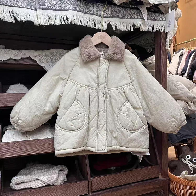 〖姐姐家〗女童棉衣外套25冬装儿童斜口袋饺子款毛毛翻领棉袄sy3545