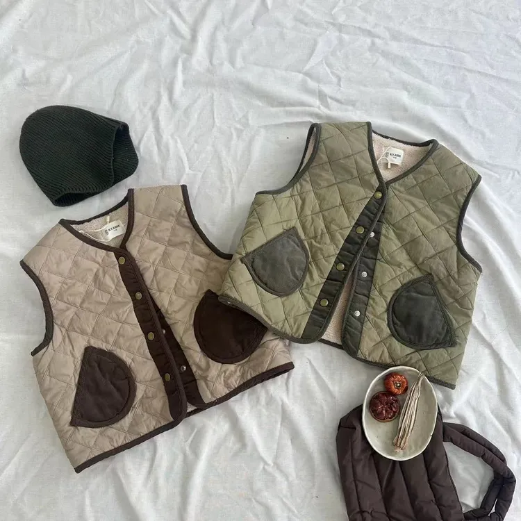 〖姐姐家〗2024冬款儿童萌娃穿搭包边拼色夹棉马甲zad18003 z0117