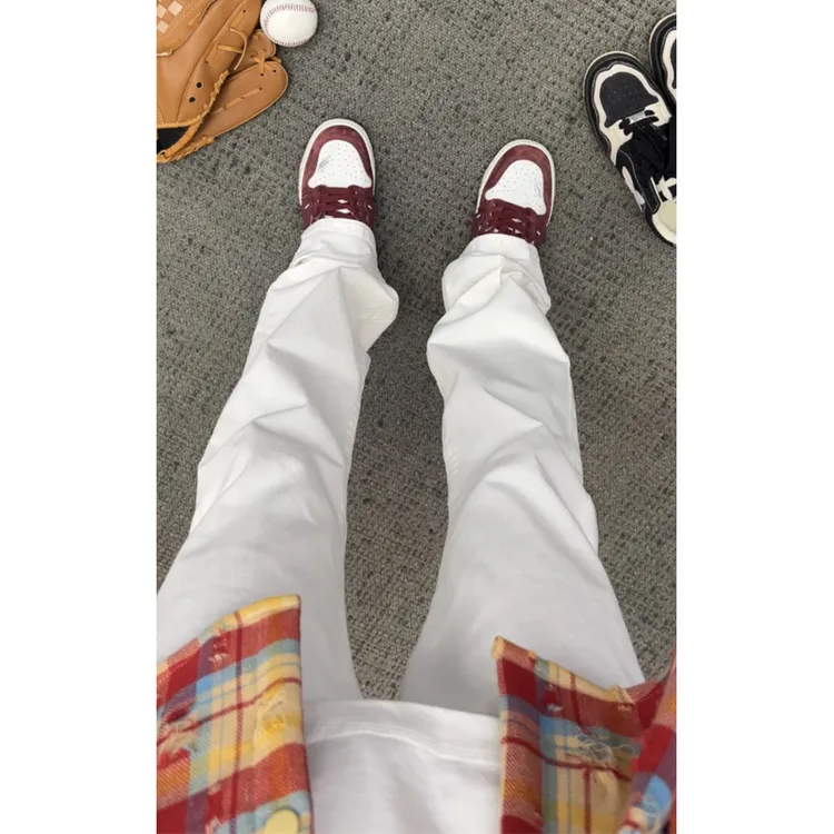 【古克】美式高街白色cleanfit休闲牛仔裤男女ins显瘦直筒微喇裤子