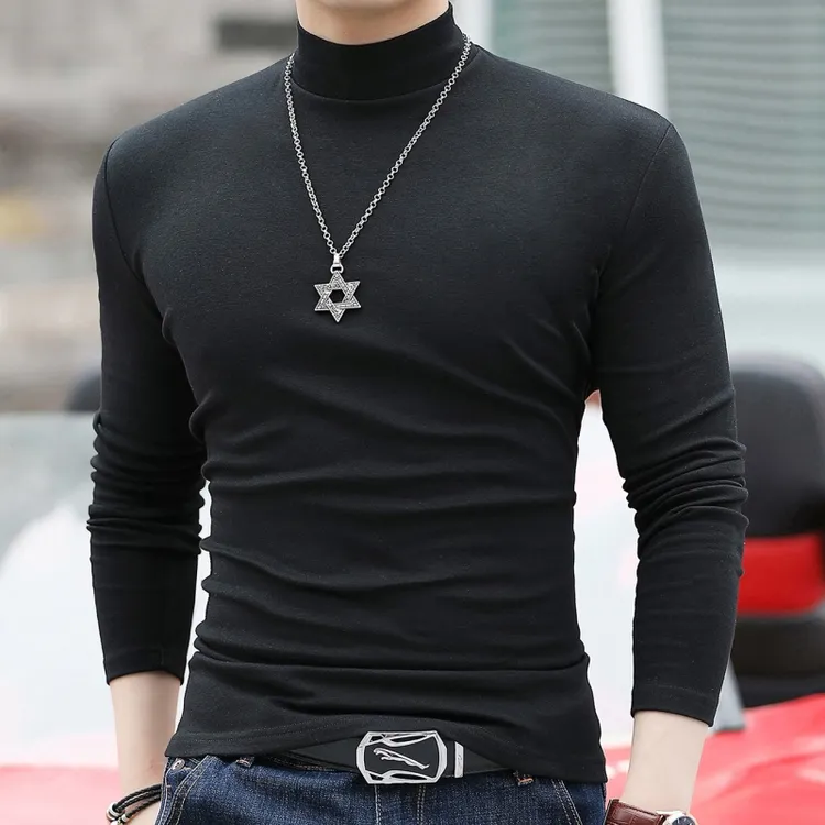 秋冬打底衫男半高领长袖上衣舒适T恤衫男士修身青年内穿保暖百搭