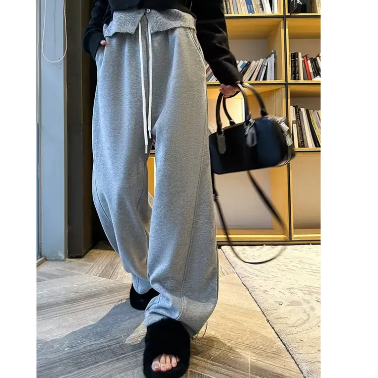 弯刀裤女春秋2025新款高腰阔腿宽松显瘦卫裤直筒灰色加绒运动裤