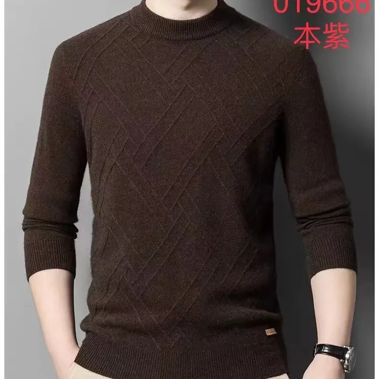 乐久正品100%纯山羊绒男士半高领加厚中年秋冬新款针织打底衫保暖