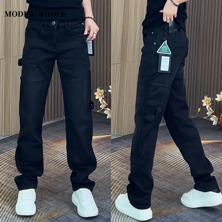 MODEK KODEK高级感工装拼接直筒宽松纯色长裤秋季男牛仔裤