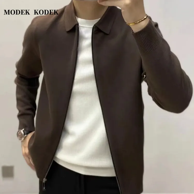 MODEK KODEK新款潮牌男士长袖针织衫春秋季简约翻领外套休闲夹克